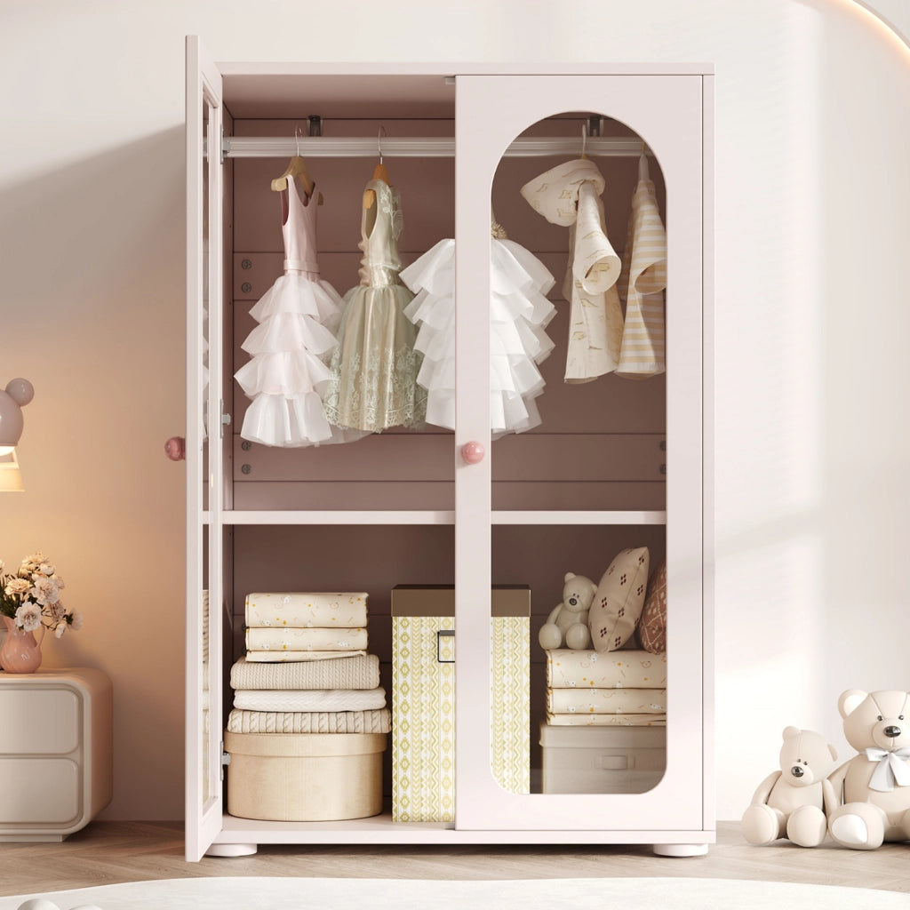 Armadio per bambini, ante trasparenti in acrilico, maniglie in ceramica, 80??50??120 cm, rosa