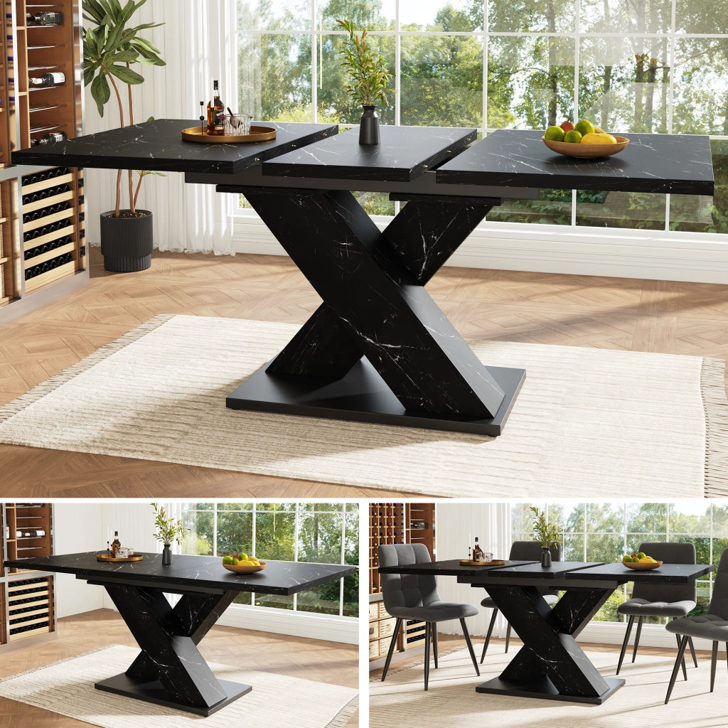 Tavolo allungabile per 4-6 persone con piano in MDF, struttura in metallo, design a x, per cucina e sala da pranzo nero