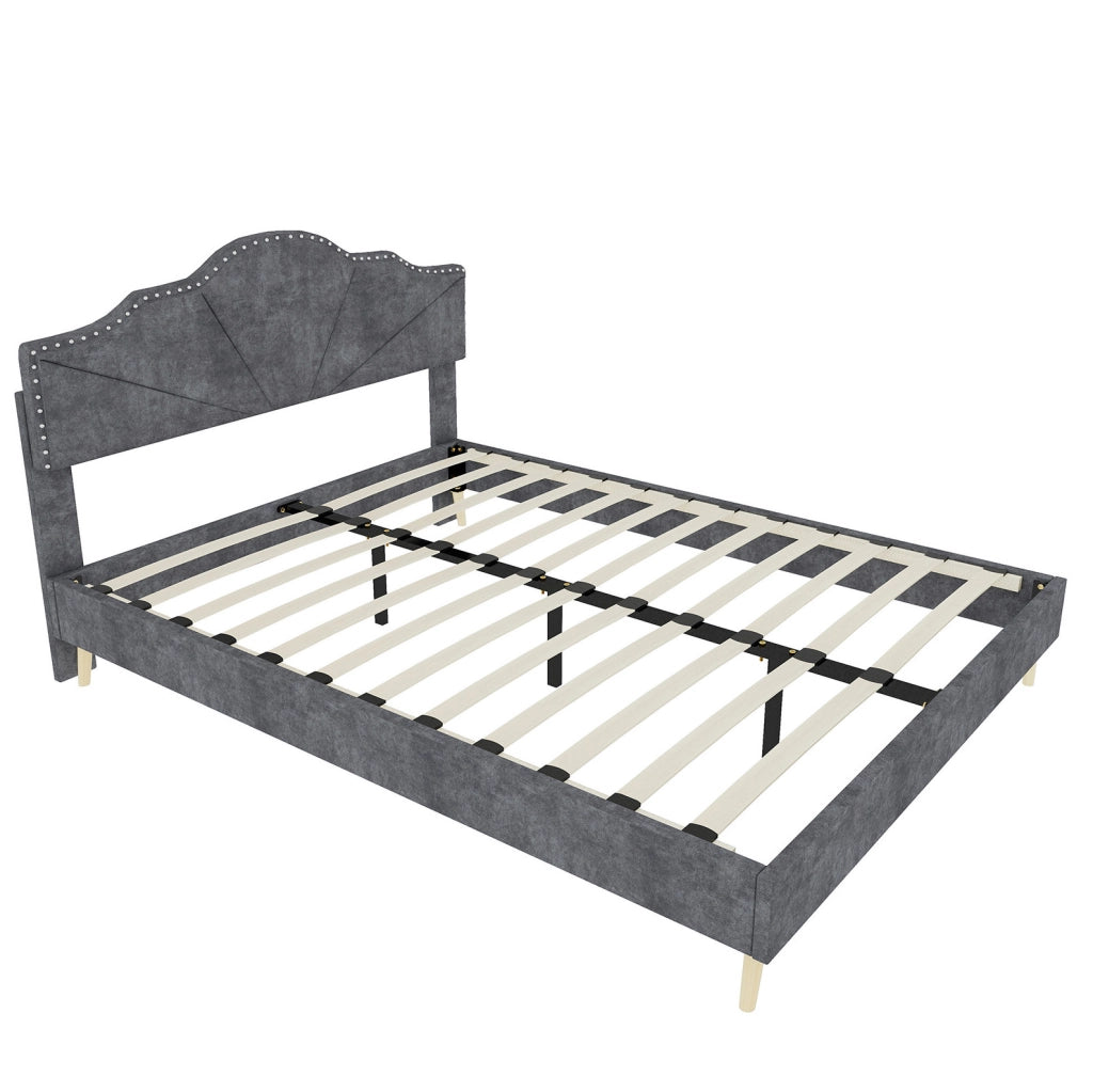 Letto moderno minimalista grigio 160x200 cm con testiera morbida e materasso incluso