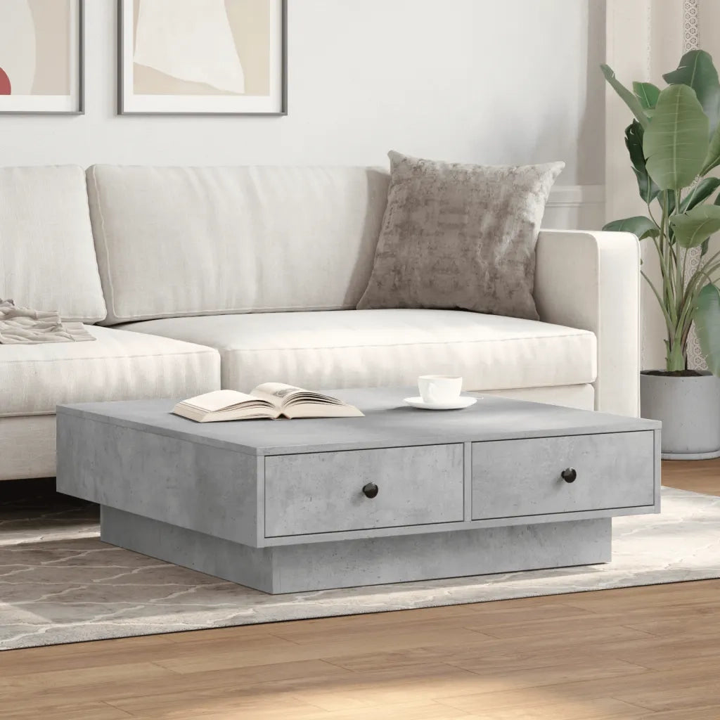 Tavolino da Salotto-Tavolino da soggiorno-Tavolo Grigio Cemento 90x90x28cm Legno Multistrato 140481