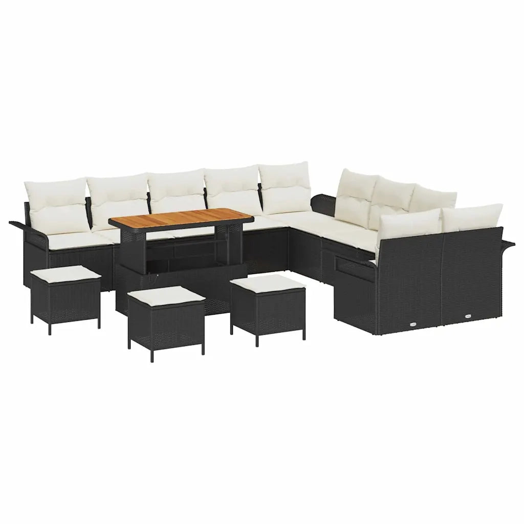 Set Divano da Giardino con cuscino 14 pcs Nero e Crema 3364150