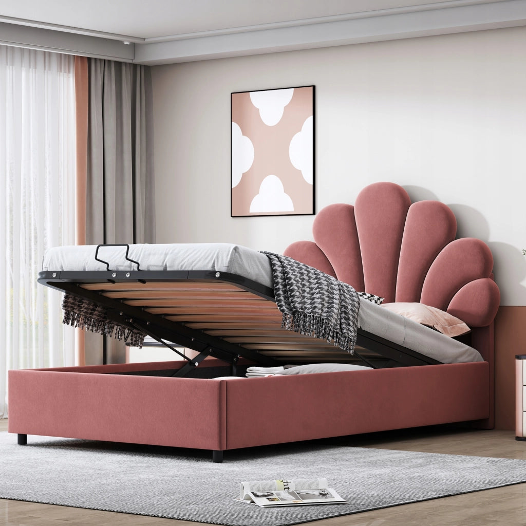 Letto imbottito 90x200 - Xylo - rosa, telaio sollevabile