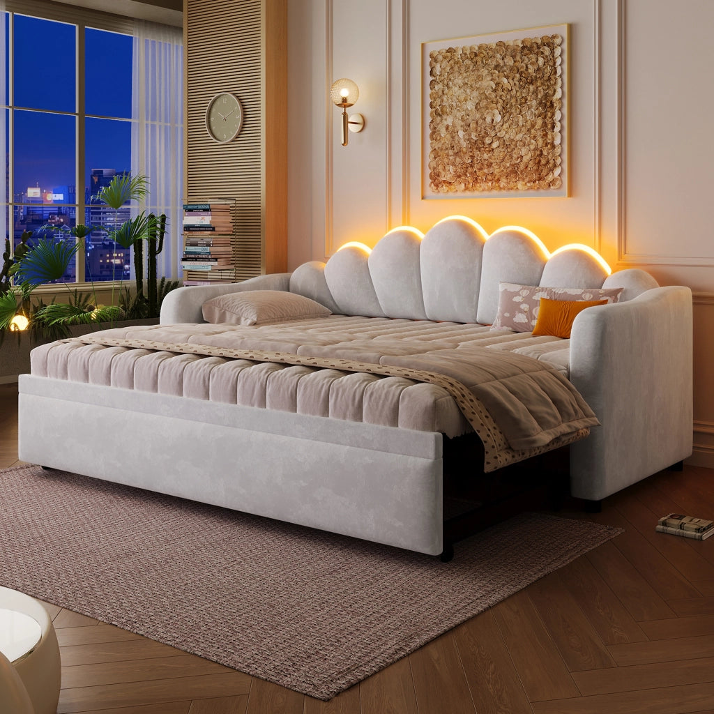 Letto Imbottito Estraibile con LED ¨C MINIMAL ¨C Grigio 90x200