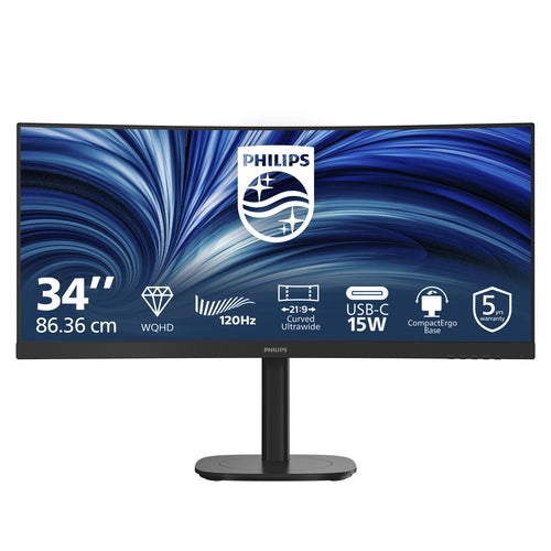 Philips monitor curvo 34 led va wqhd 21:9 4ms 120hz , reg altezza, dp/hdmi, usb-c - 34B2N3500C/00