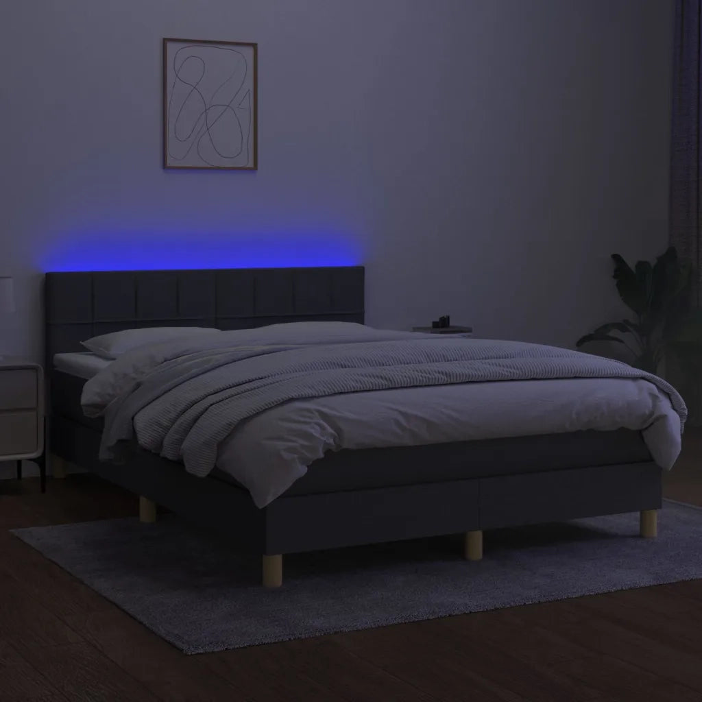 Letto a Molle Materasso e LED Grigio Scuro 140x190cm in Tessuto 3133710