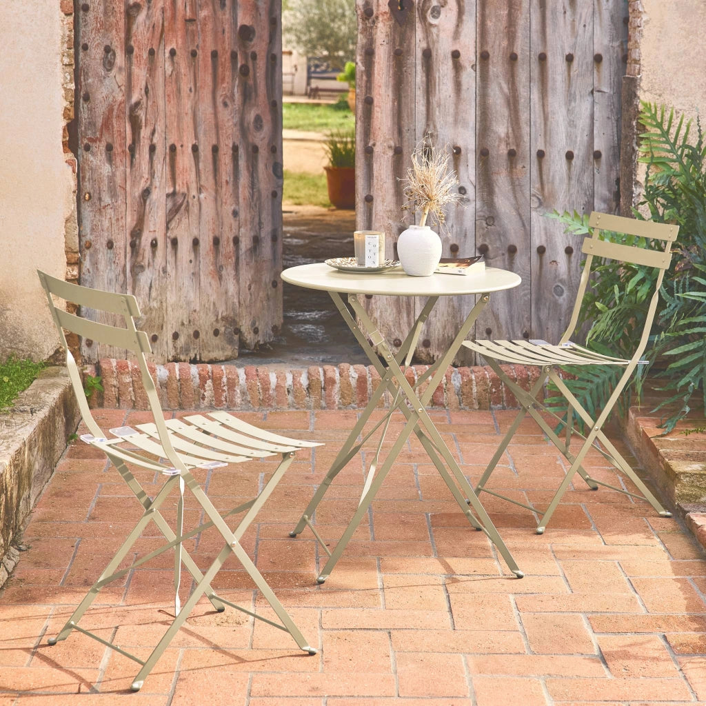Set tavolo da giardino bistrot pieghevole in acciaio con 2 sedie,