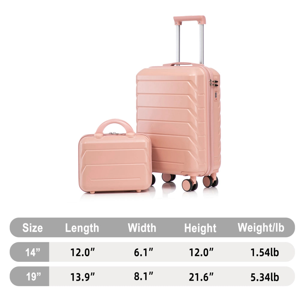 Set 2 pezzi valigia 35,5x20,5x55 cm rosa in ABS, trolley con beauty case