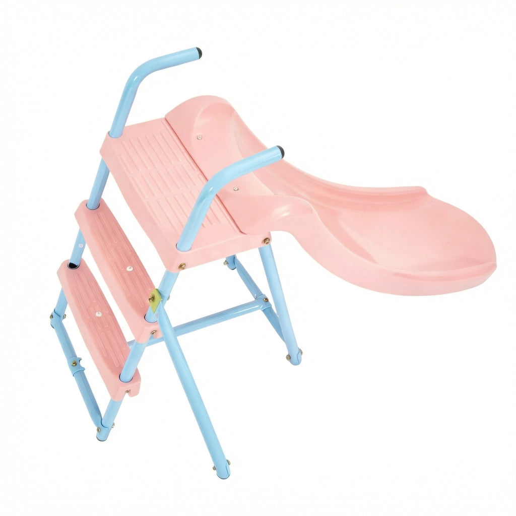 Altalena con scivolo due sedute classica e rotonda struttura in acciaio e HDPE blu e rosa per bambini dai 3 anni