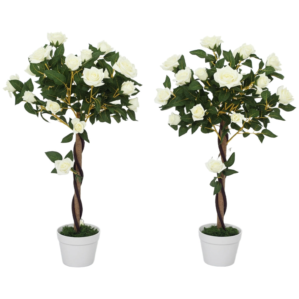 Pianta Finta di Rosa da 21 Fiori con Vaso Riempito in Cemento e Muschio, ?18x90 cm, Bianco