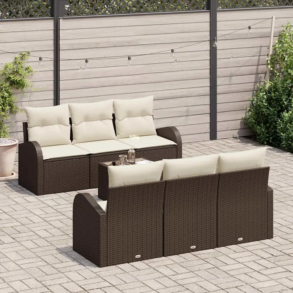 Set Divano da Giardino con cuscino 7 pcs Marrone e Crema