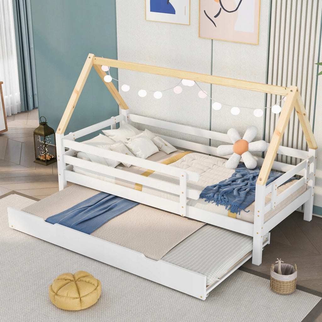 Letto a castello con estensione - Xylo - 90x200&90x190 - Bianco+Legno