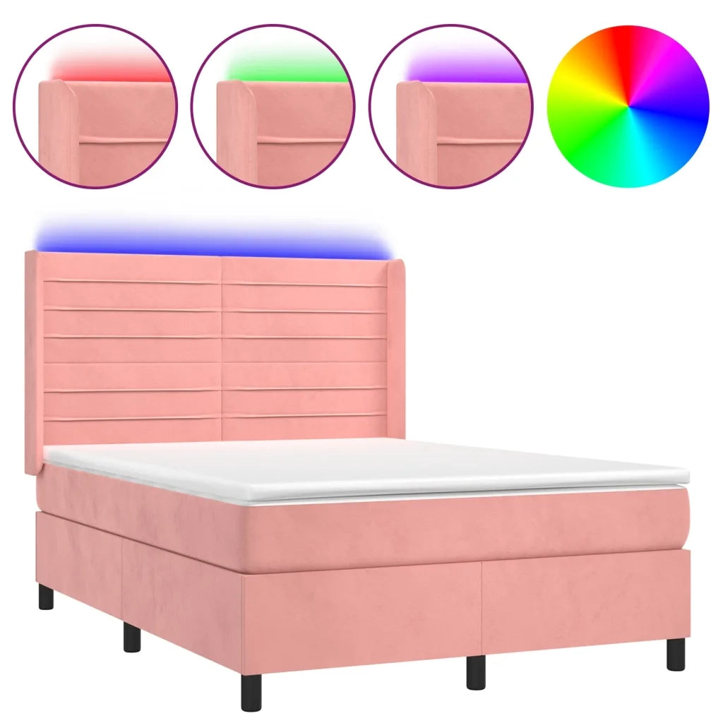 Letto a Molle con Materasso e LED Rosa 140x200 cm in Velluto 3139630