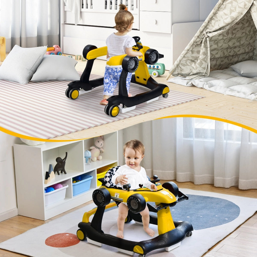 Primi passi 4 in 1 per neonati con altezza e velocit¨¤ regolabili, Primi passi a spinta con carillon con luci Giallo-Primi passi