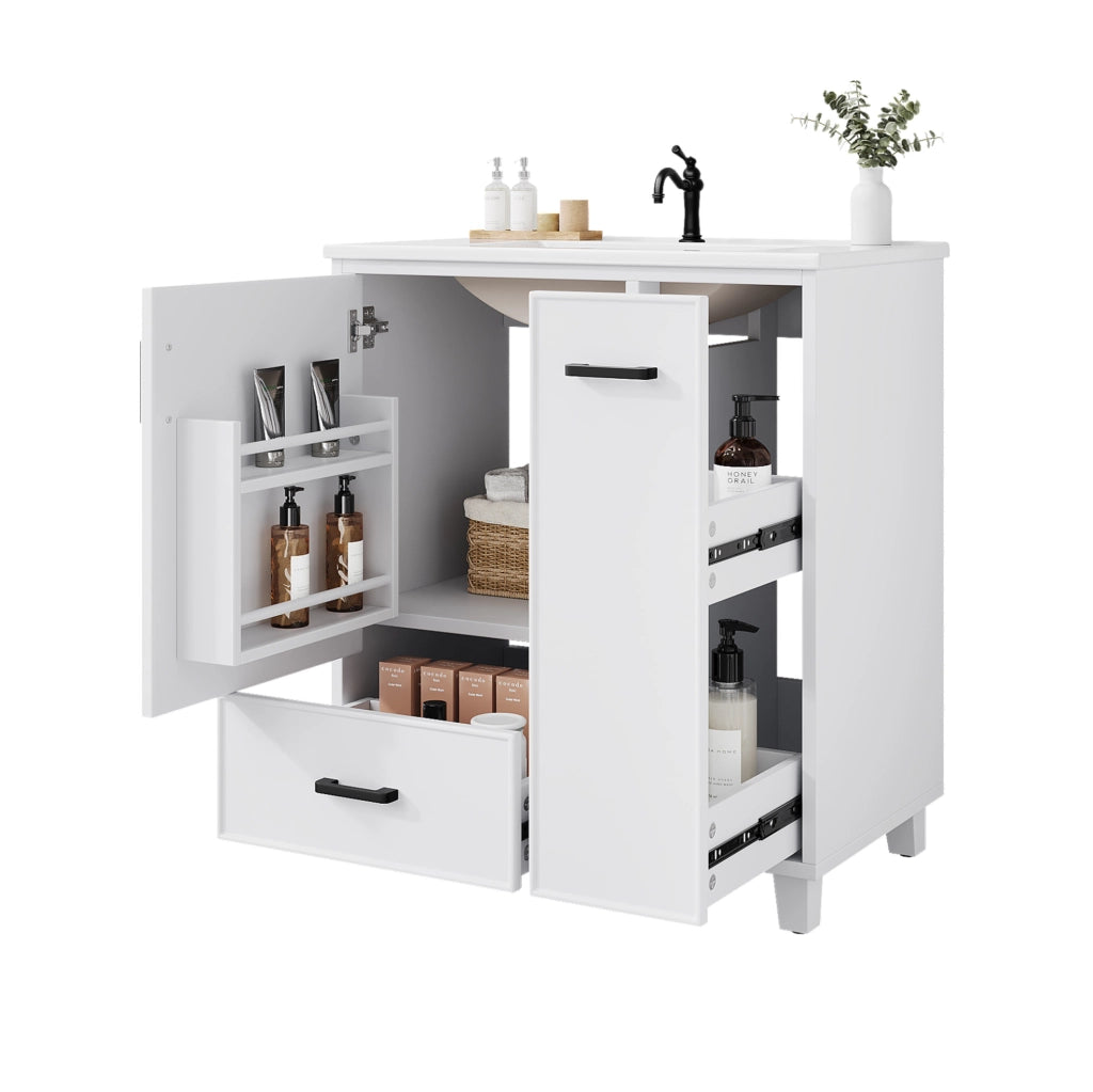Mobile bagno con lavabo 76;5x47x82 cm bianco in MDF; 2 cassetti
