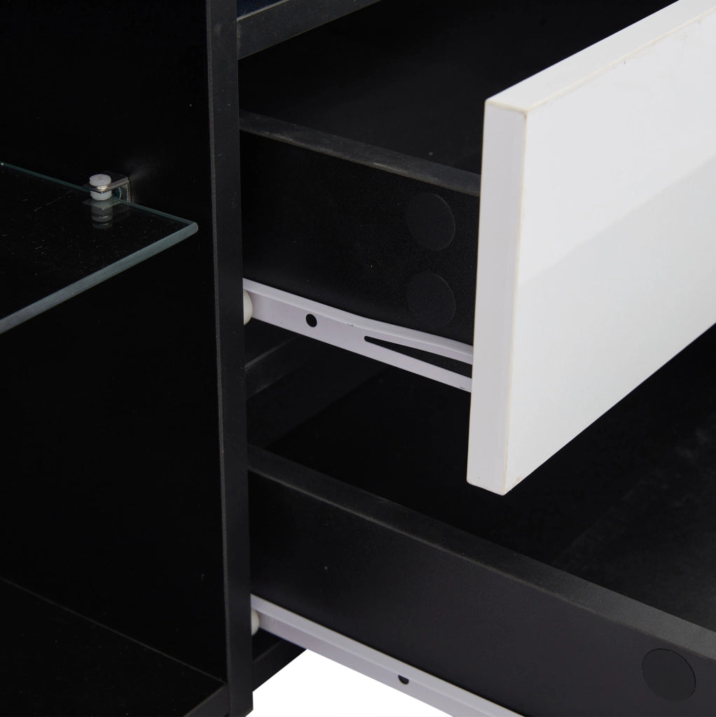Mobile TV 180x40x45 cm con LED e 2 cassetti in truciolare bianco e nero