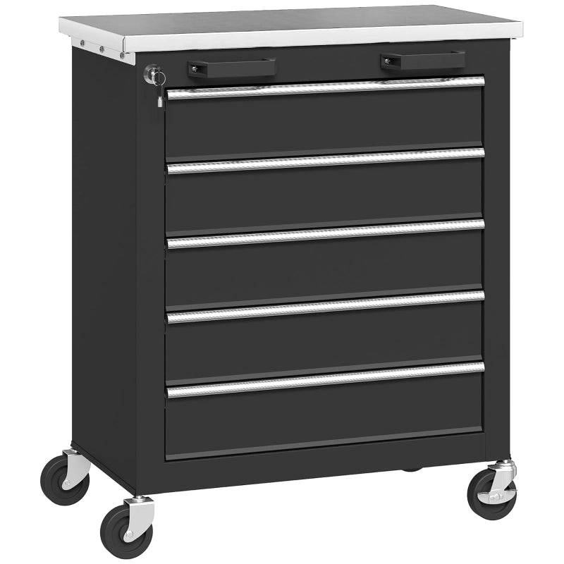 Carrello portautensili con 5 cassetti e serratura centrale - 72.5×41.5×73.5 cm - nero