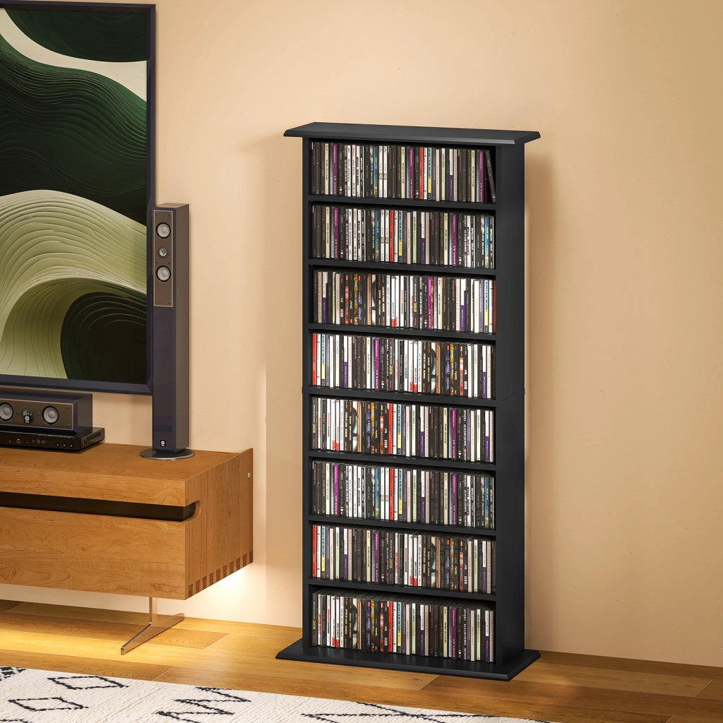 Libreria per CD e DVD con 8 scomparti e 6 ripiani regolabili ¨C Minimal ¨C nero