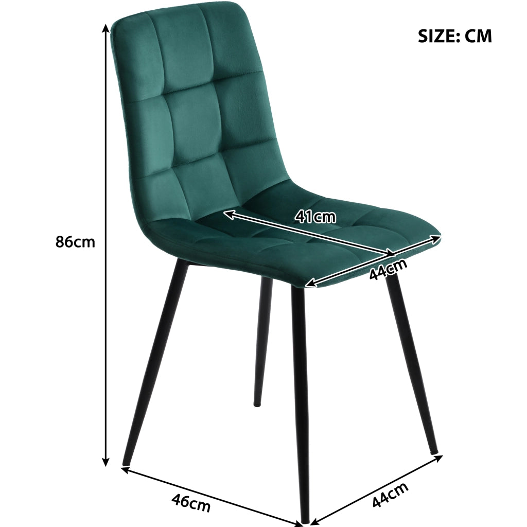 Set tavolo e sedie 5 pezzi con 4 sedie in velluto verde scuro tavolo con piano in MDF e gambe in metallo nero