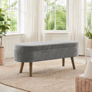 Panca contenitore ovale 110x40x42 cm con vano da 20 L in ciniglia grigio scuro