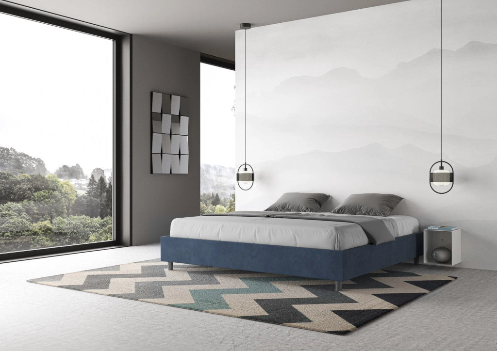 Letto Matrimoniale Extra Large Sommier 190x210 cm Senza Rete Azelia Blu