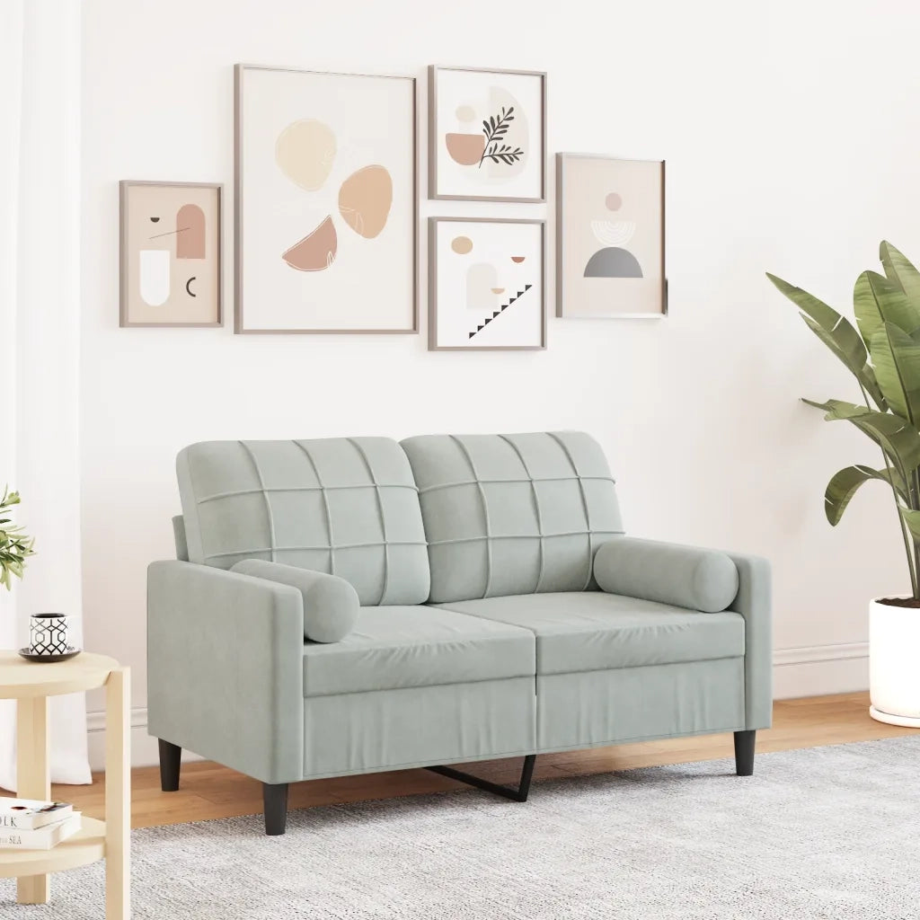 Divano a 2 Posti con Cuscini Grigio Chiaro 120 cm in Velluto 3278209