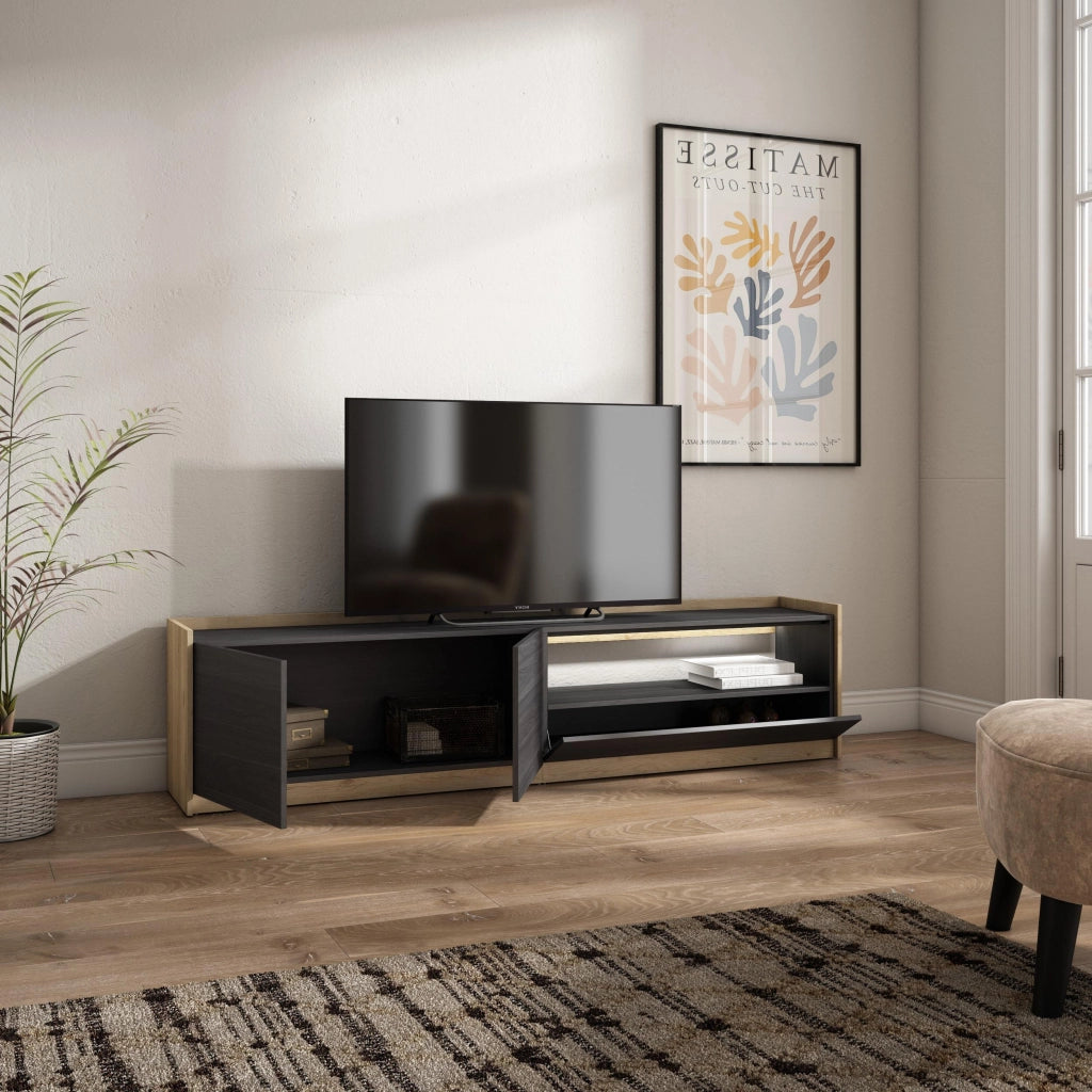 Mobile TV Soggiorno, 207x50x37 cm, Per TV fino a 80", LED, Nero e rovere