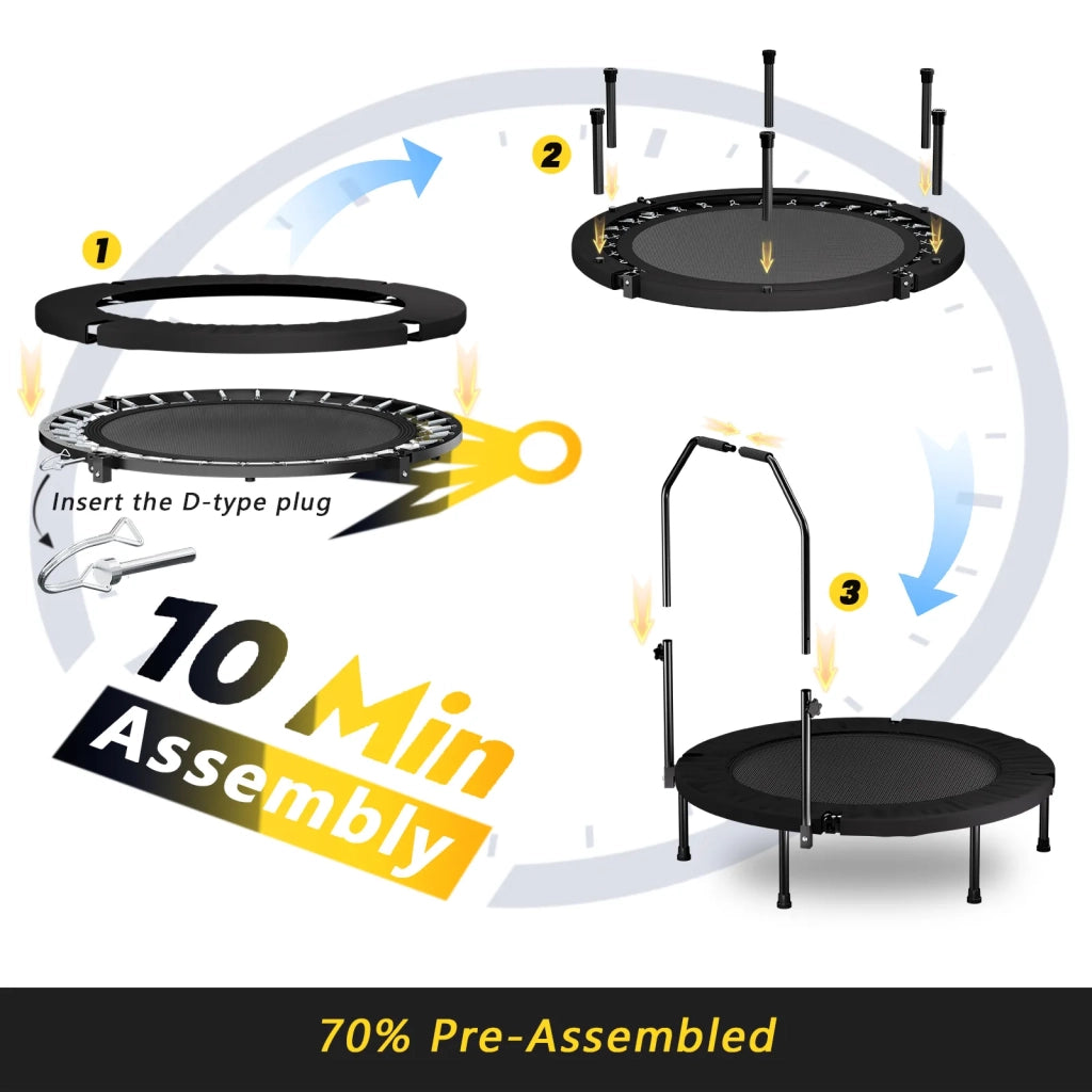 Trampolino pieghevole 101 cm con maniglia, molle standard, nero