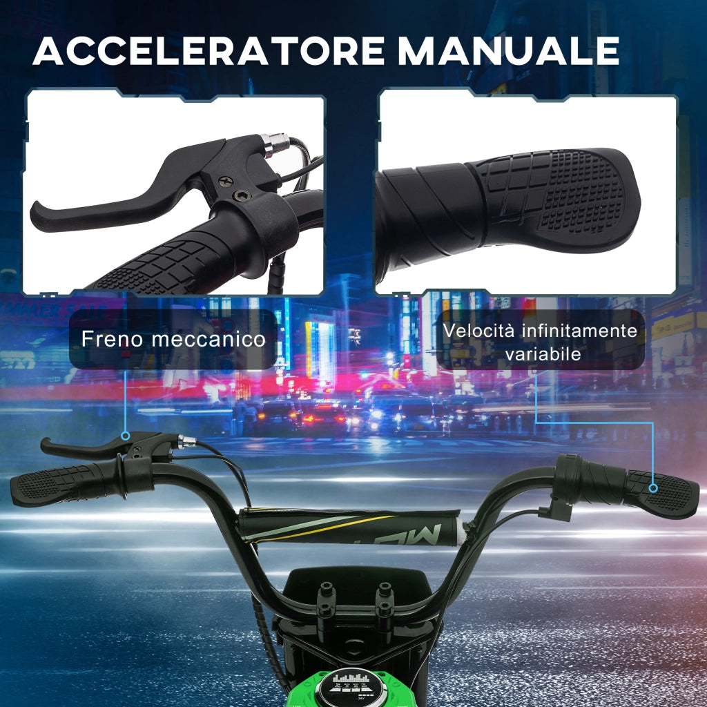 Moto Elettrica per Bambini con Acceleratore Manuale, 2 Velocit¨¤ 8-16km/h, Et¨¤ 8-12 Anni, Verde