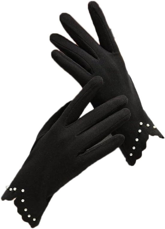 Manopole da donna - Pelle morbida - Caldo - Nero - Autunno - Inverno - Protezione dal freddo - Touchscreen - Ciclismo - Sci - Outdoor - Abbigliamento quotidiano - Adatto per donne - Nero 1 coppia di manopole sottili per autunno e inverno