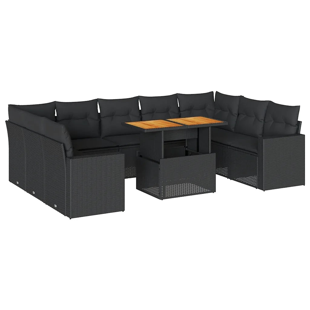 Set Divani da Giardino 10pz con Cuscini in Polyrattan Nero 3327079