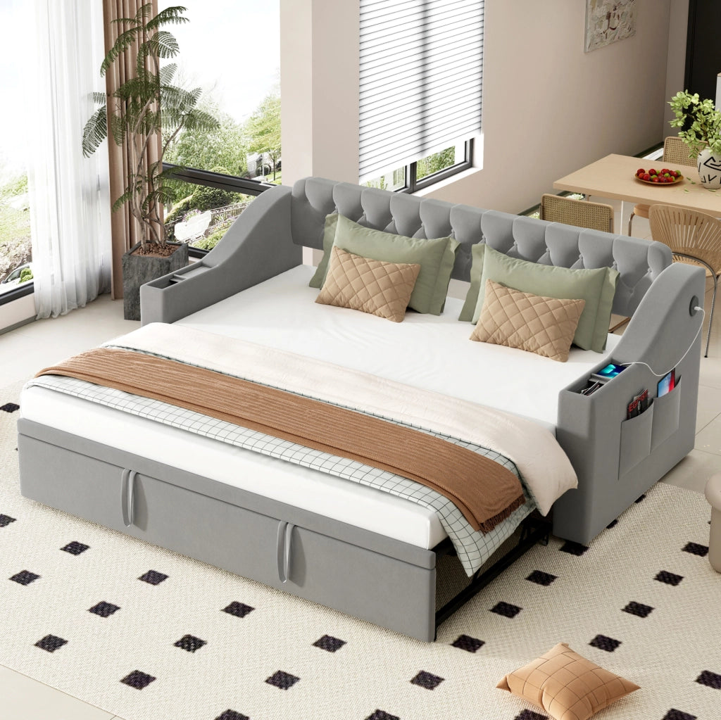 Letto imbottito 90x190 cm convertibile con rete a doghe in velluto