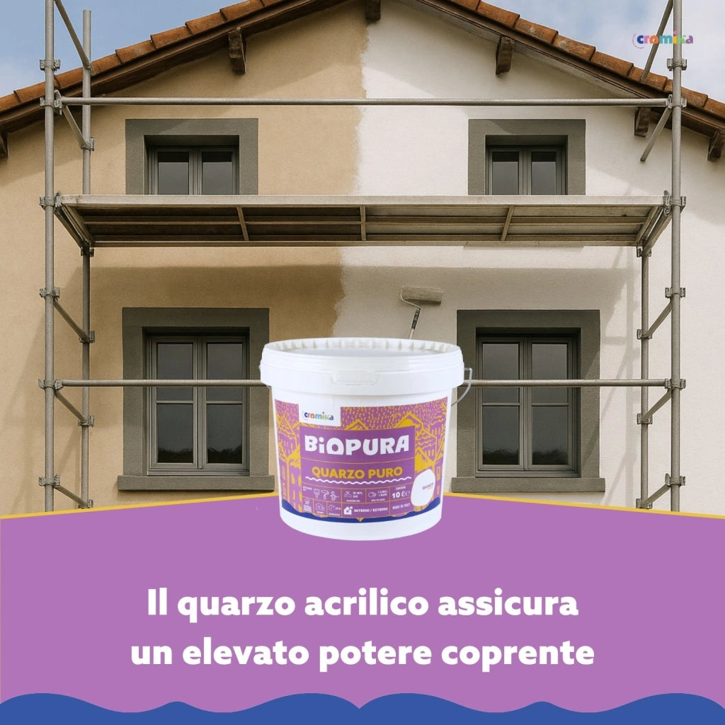 Pittura murale quarzo puro interni esterni finitura opaca linea biopura cromika *** formato 10 lt, confezione 1