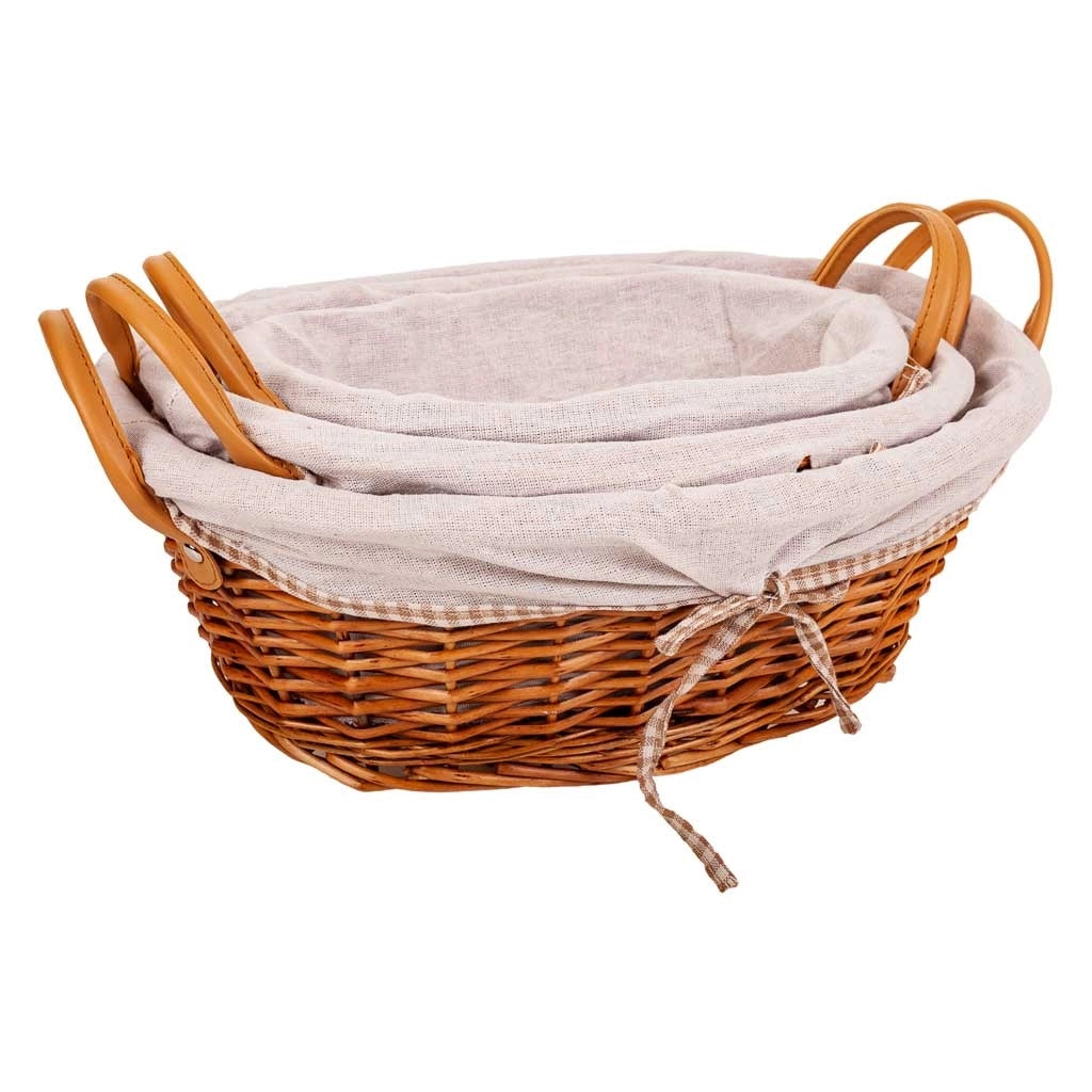 Set di 3 cestini in vimini foderati marroni