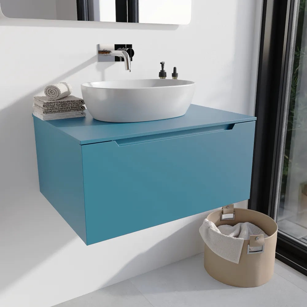 Mobile bagno sospeso 60cm dusk blue opaco un cassettone con top | Bako