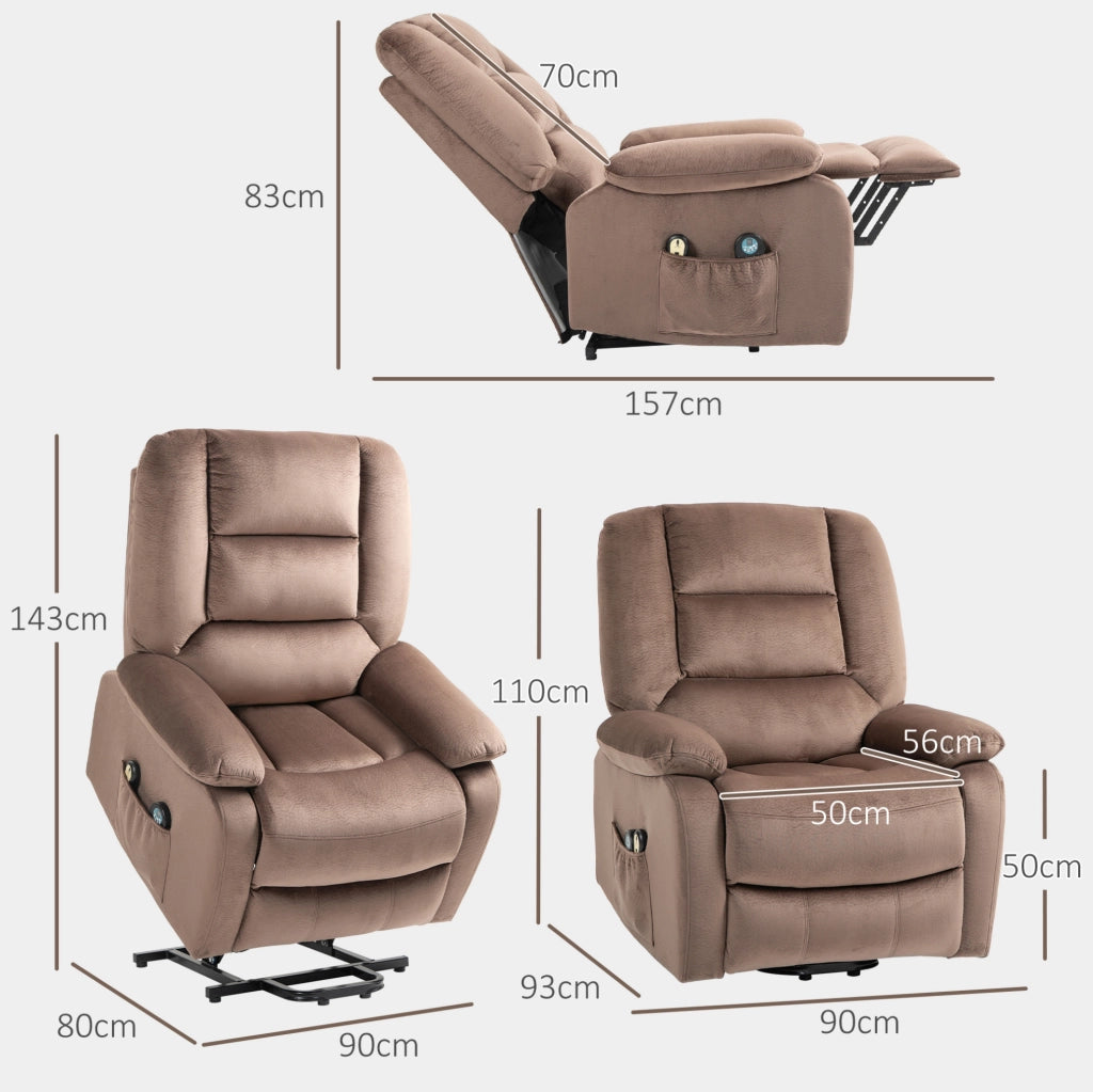 Poltrona Relax Elettrica con Funzione Alzapersone, Massaggio Vibrante e Riscaldamento, Poliestere, 90x93x110 cm