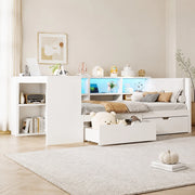 Letto piattaforma 90 x 200 cm con cassetti, prese USB e LED