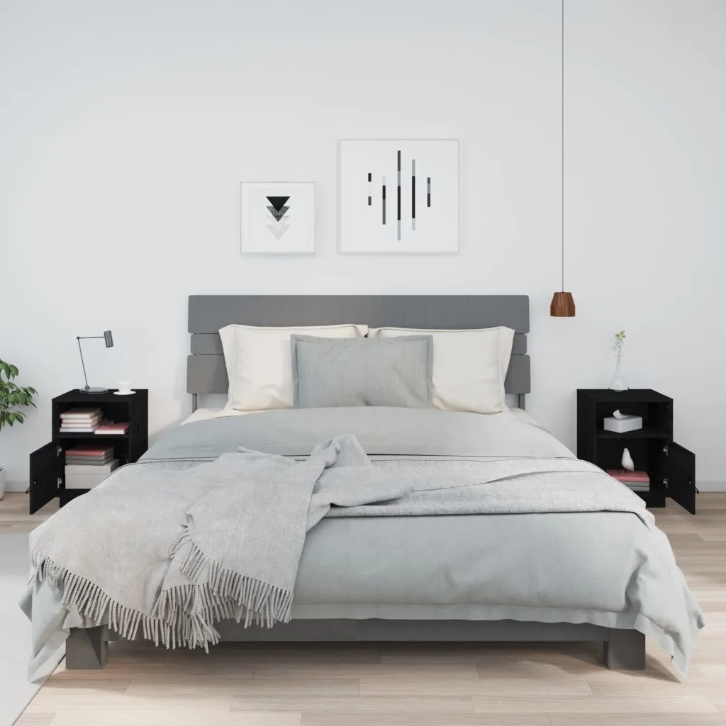 Comodini Neri 2 pz 40x34x55 cm in Legno Massello di Pino 818324