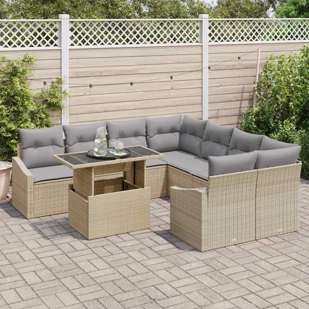Set Divano da Giardino 9 pcs Beige e Grigio Chiaro polyrattan 3348976