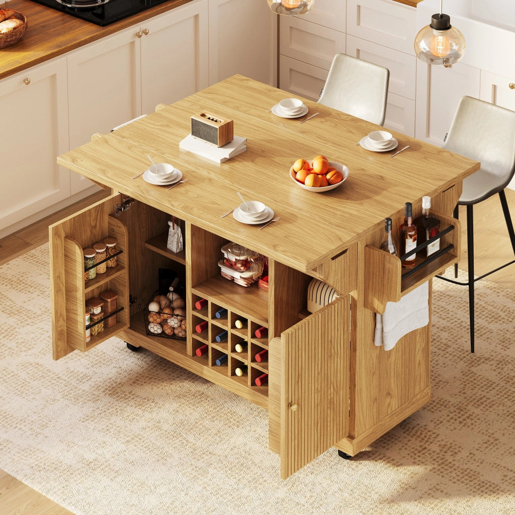 Isola cucina allungabile con vetrina in vetro; piano 122;5–195;5 cm; illuminazione RGB; bianca