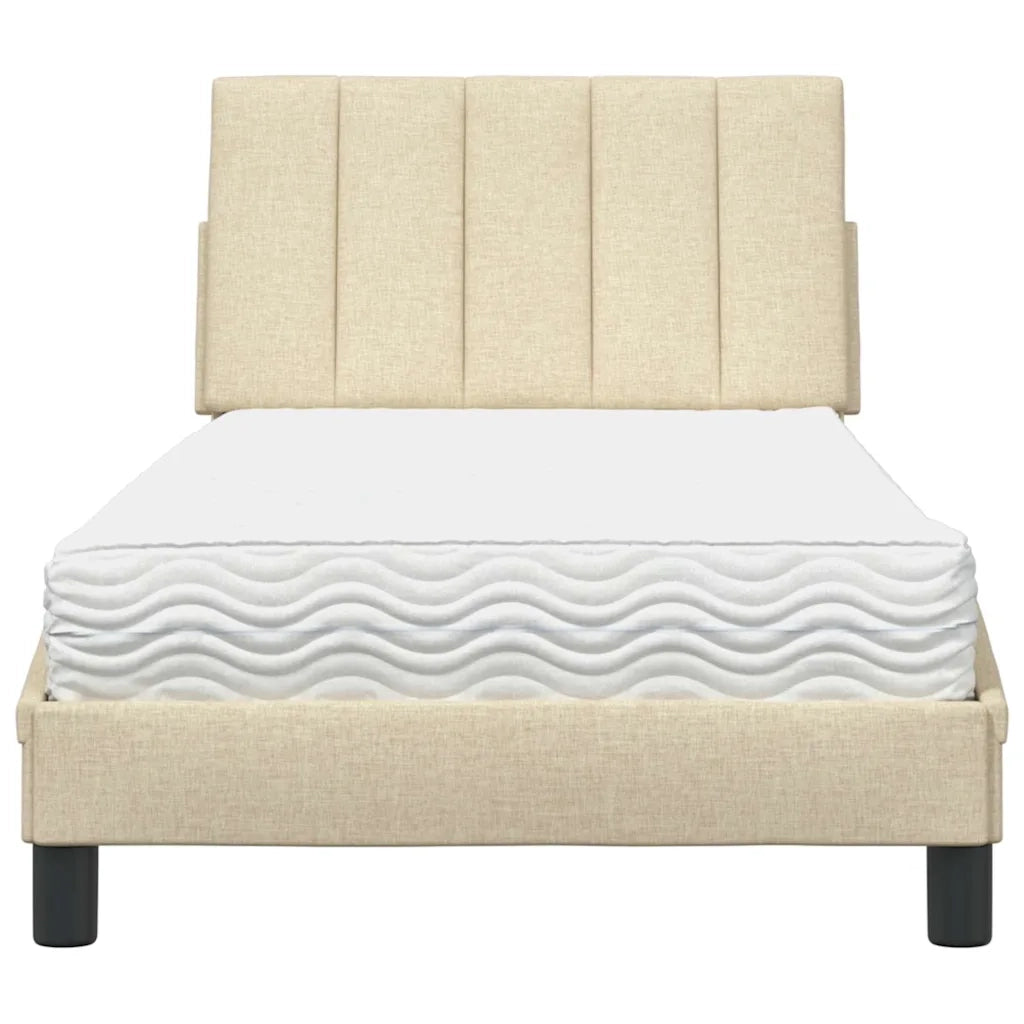 Letto con Materasso Hanko Crema 90x190 cm in Tessuto