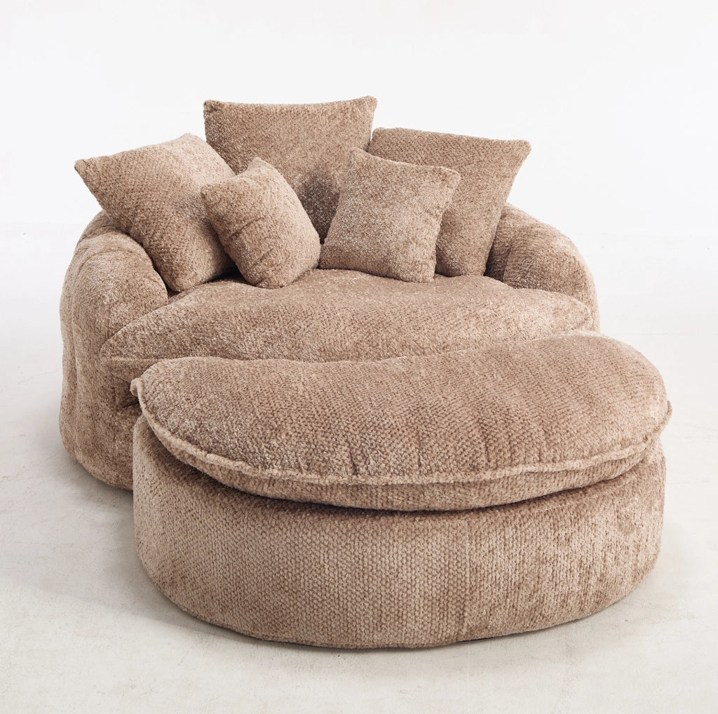 Poltrona lounge 190,5x138x63 cm in poliestere color caffè con pouf,