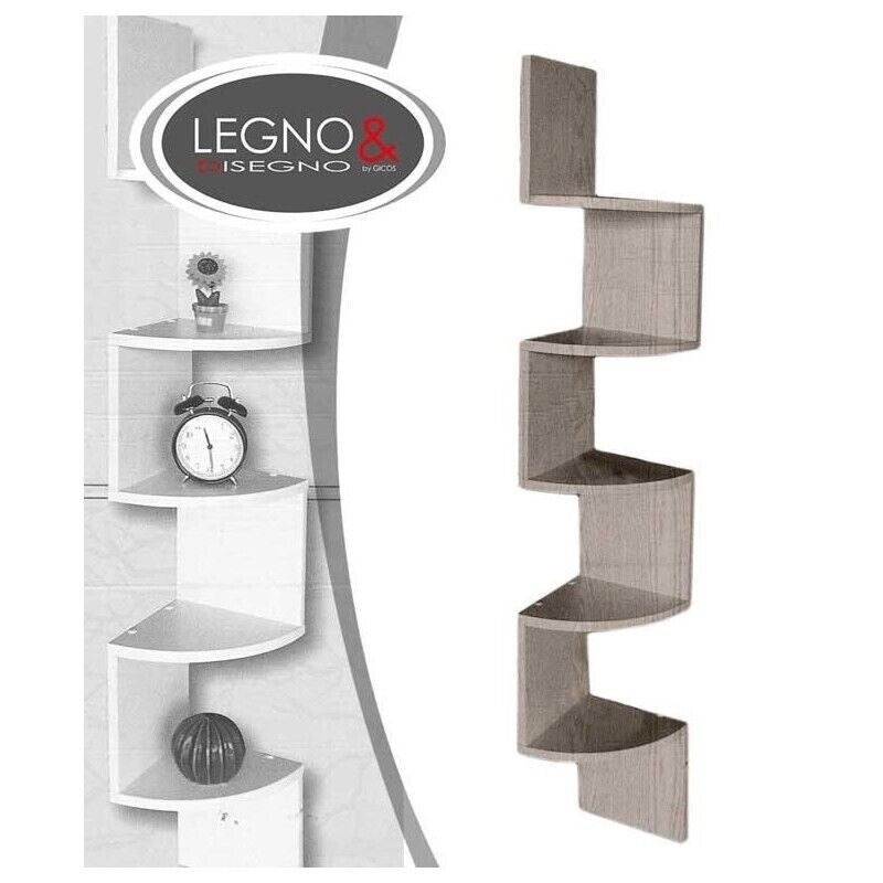 MENSOLA ANGOLARE IN LEGNO CON 4 RIPIANI 19X19X123 CM COLORE ROVERE