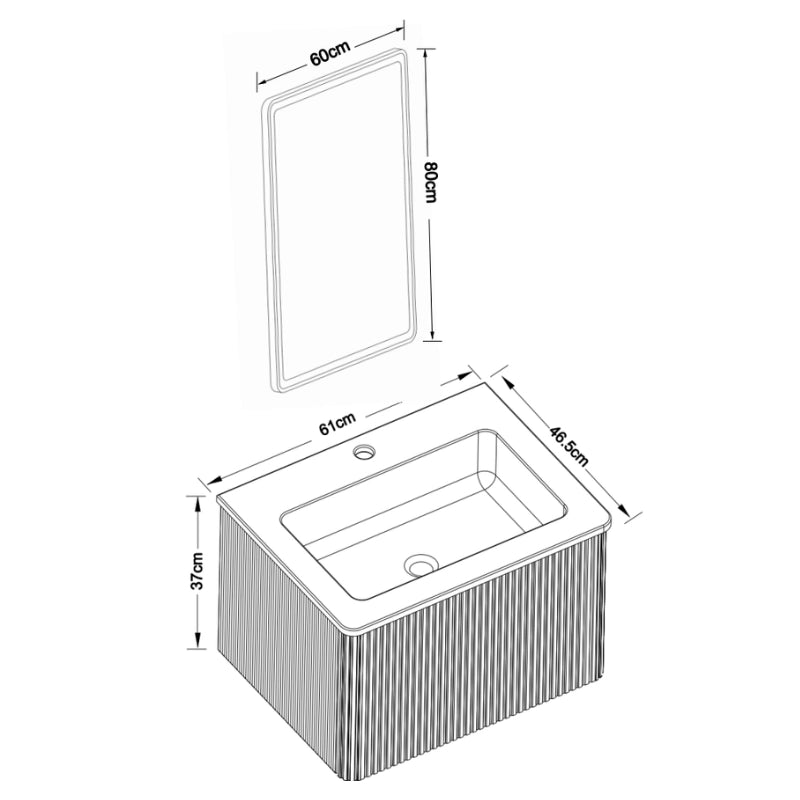 Set di mobili con lavamani sospeso con specchio LED regolabile lavabo integrato in solid surface bianco