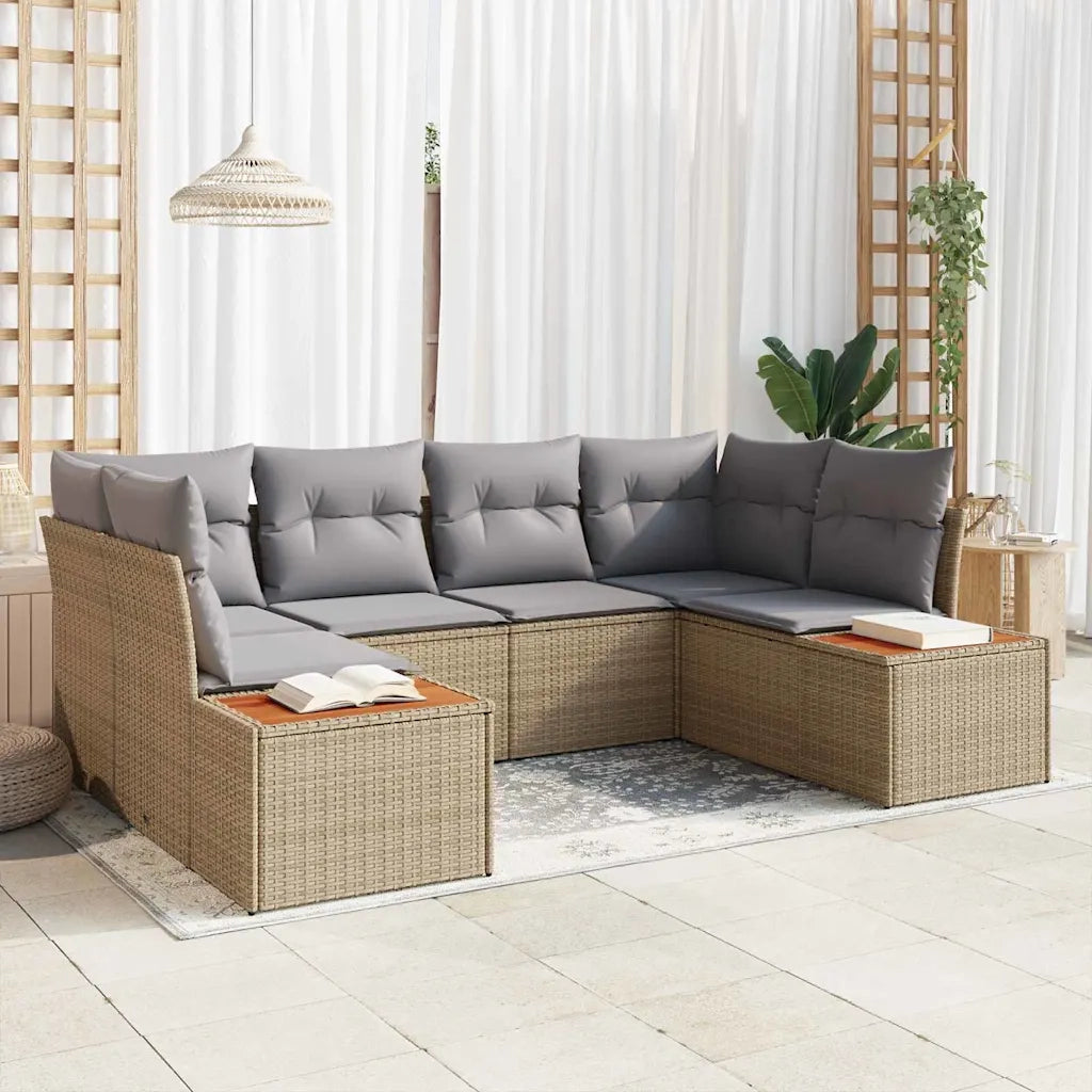 Set Divano da Giardino 6 pcs Beige e Grigio Chiaro Polyrattan