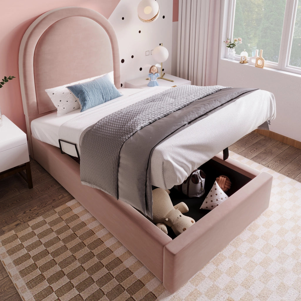 Letto singolo per bambini 90 x 200 cm rosa in velluto