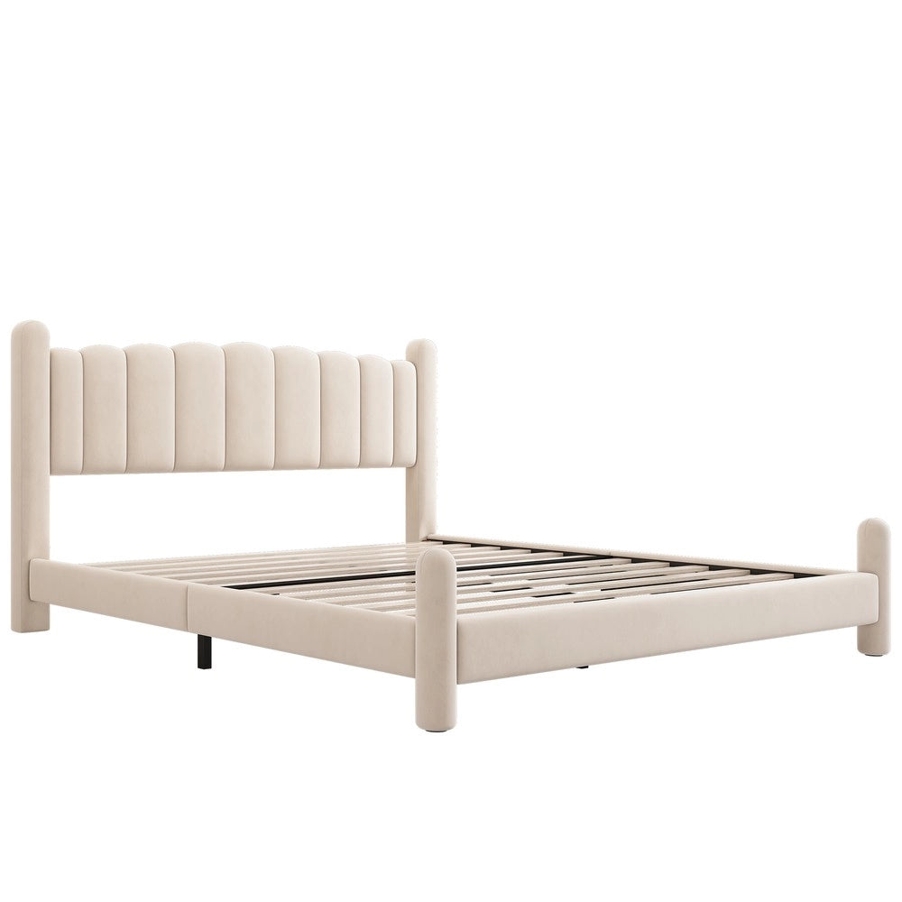Letto Imbottito con Testiera ¨C MINIMAL ¨C Velluto Beige 160x200