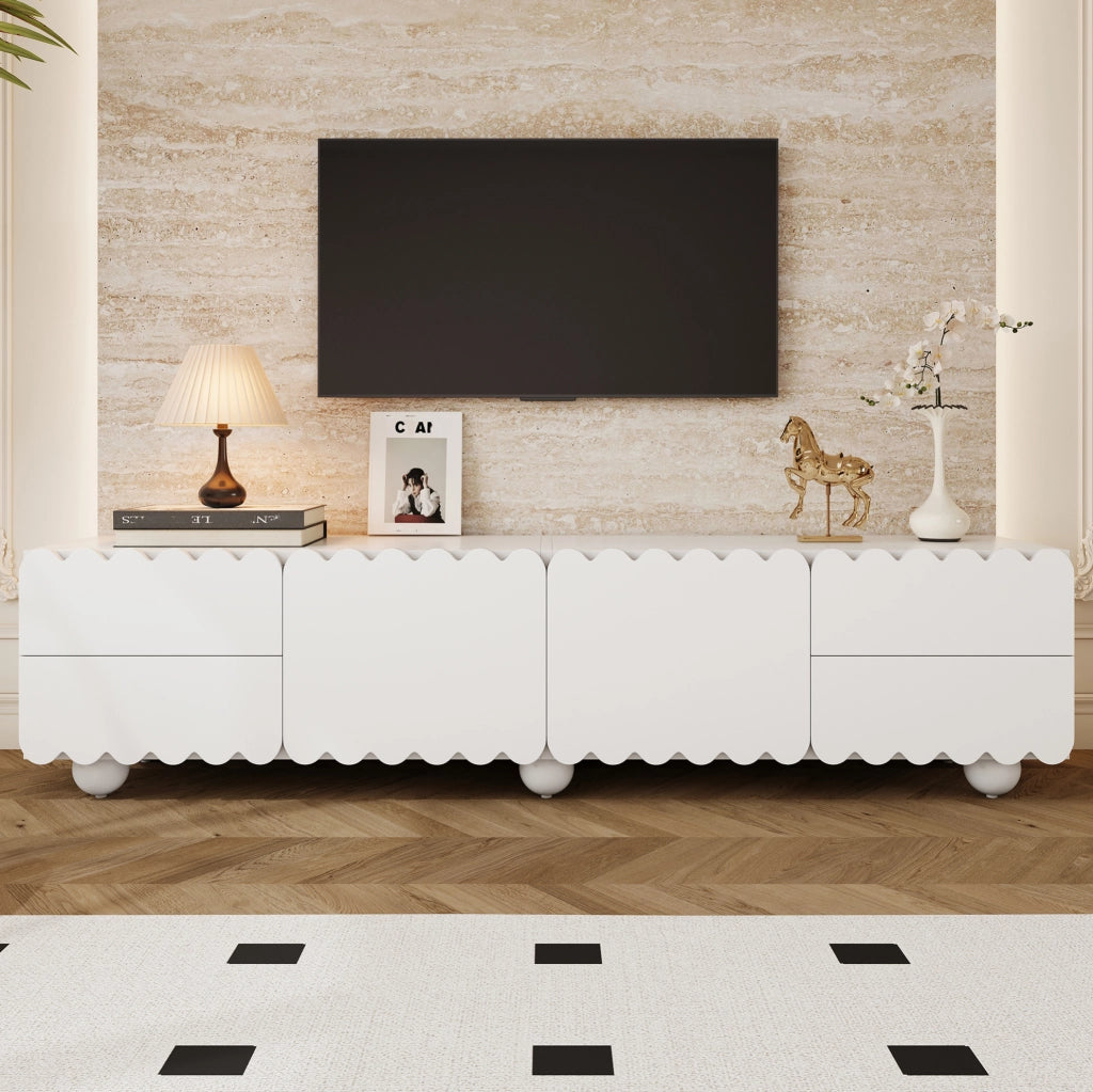 Mobile TV 175x38x37 cm con ante e cassetti in MDF e pannelli di particelle bianco