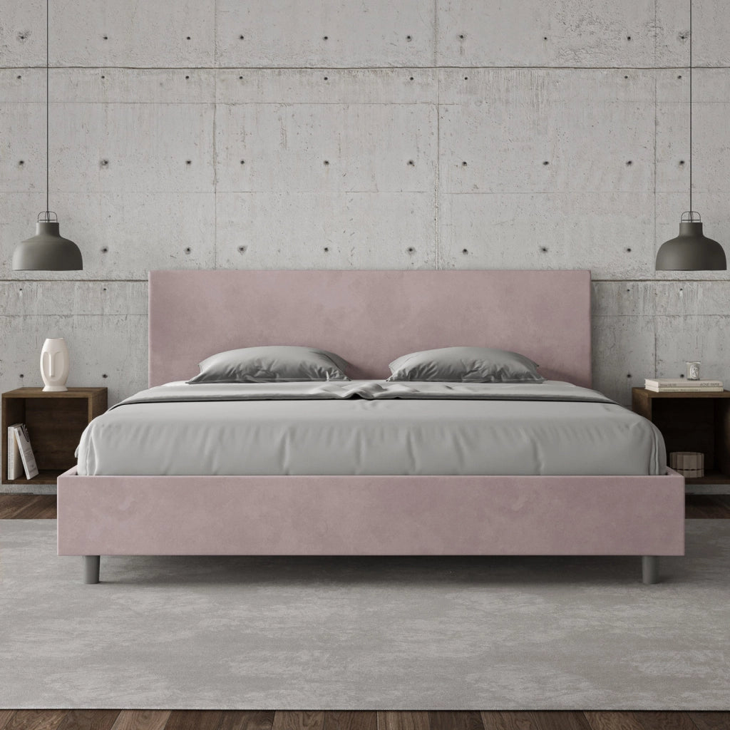 BS COM Letto matrimoniale king size contenitore imbottito 190x190 microfibra glicine