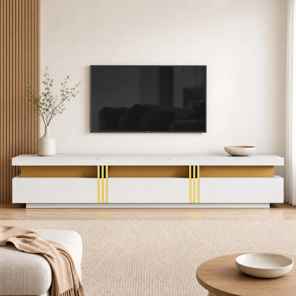 TV MOBILE TV 200 x 40 x 42 cm Bianco in Truciolare con 3 cassetti e foro passacavi