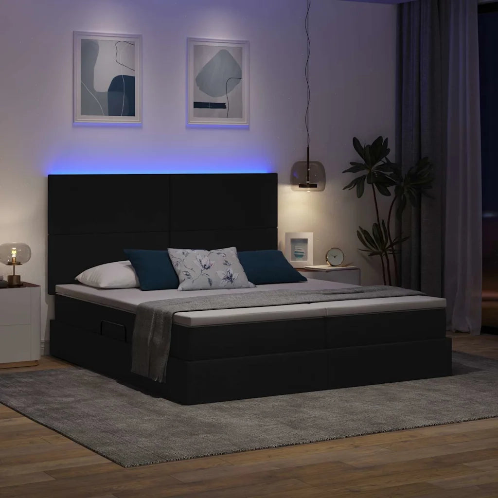 Letto con strisce LED con testiera Nero 200 x 200 cm Tessuto 3372829